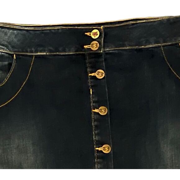 Joules Womens Jean Skirt Size 16 Short Button Front Dark Wash Mid Rise Stretch - Picture 5 of 12